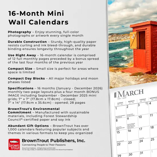 Outhouses | 2026 7 x 14 Inch (Hanging) Monthly Mini Wall Calendar {6}