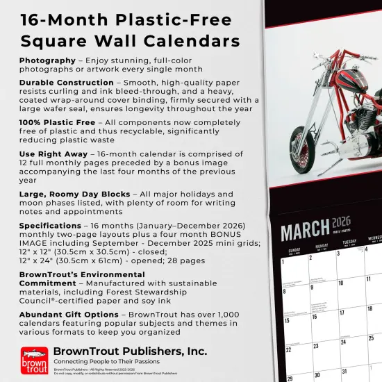 Orange County Choppers OFFICIAL | 2026 12 x 24 Inch (Hanging) Monthly Square Wall Calendar | Plastic-Free {6}