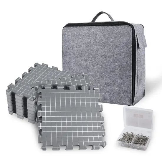 Yrangee Blocking Mats for Knitting & Crochet Project,Extra Thick Blocking Boards with Grids for Needlepoint or Crochet,9 Pack Knitting Mats with 150 T-Pins and Storage Bag {1}