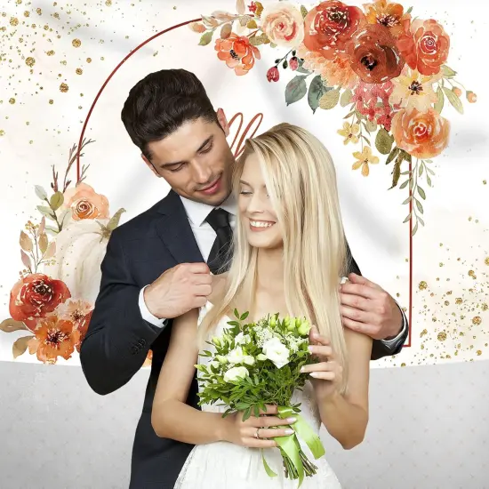 7x5ft Fall in Love Backdrop Pumpkin Floral Wedding Bridal {3}