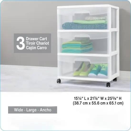 Storage Container with 3 Large Drawers With Wheels - White {4}
