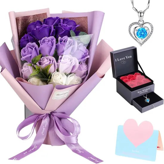 Preserved Red Rose Flowers with Love Necklace(Purple and White) {1}