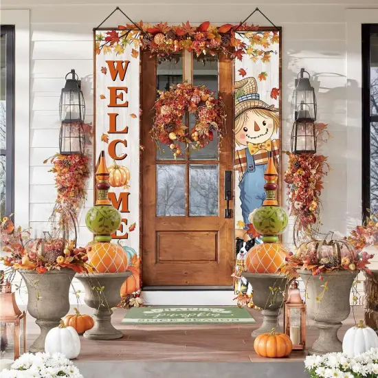 Fall Decorations Outdoor Pumpkin Maple Leaves {4}
