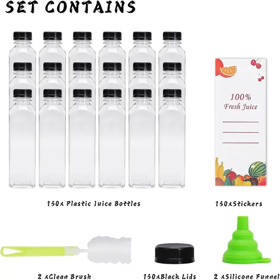 Plastic Juice Bottles 150 pcs 16 oz Empty Plastic Water Bottles with Caps {2}