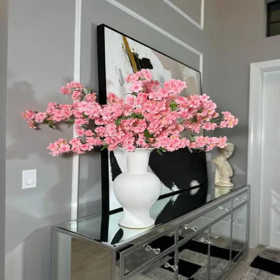 Jade Bright Pink Silk Cherry Blossom Flower Branches Set of 3 Pack 40'' {1}