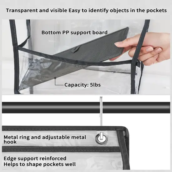 The Door Hanging Pantry Organizer 5-Shelf Room Organizer with Clear Plastic Pockets Behind The Door Storage Organizer Large Capacity Organizer for Closet Bedroom Bathroom (Grey) {6}