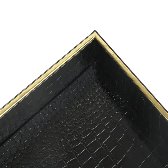 HofferRuffer Faux Leather Vanity Tray, Elegant Desktop Storage Organizer, Decorative Catchall Perfume Tray, Bathroom Valet Tray, Nightstand or Dresser Organizer (Black Croco) {3}