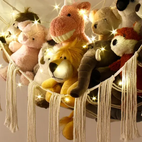 Stuffed Animal Hammock Corner Storage with LED Light - Toy Hammock Large Plushie Net - Stuffed Animal Holder Hanging Organizer - Teddy Bear Hammock Room Decorations Preppy Toddler Kids Room Decor {4}