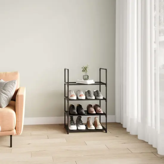 Upgrade Stackable Small Shoe Rack, 4-Tier Shoe Shelf Storage Organizer with Handle for Entryway, Hallway and Closet (Black) {6}