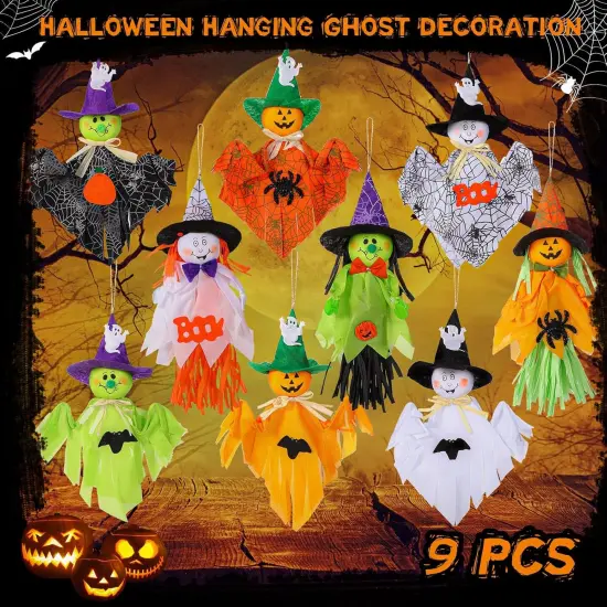 9 Pack Halloween Decoration Hanging Ghost Pumpkins Decorations {3}