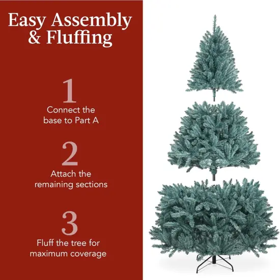 Pre-Lit Blue Spruce Christmas Tree Hinged Artificial Tree with 420 Lights & Foldable Metal Base {4}