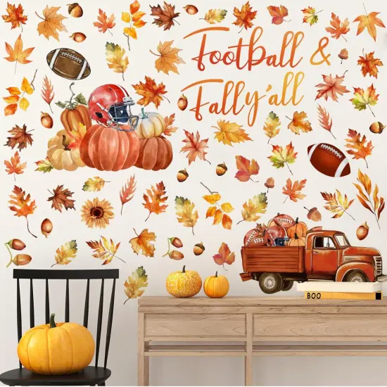 6 Sheets 185 Pieces Fall Wall Decals Maple Leaves Pumpkin - Fall Football {5}