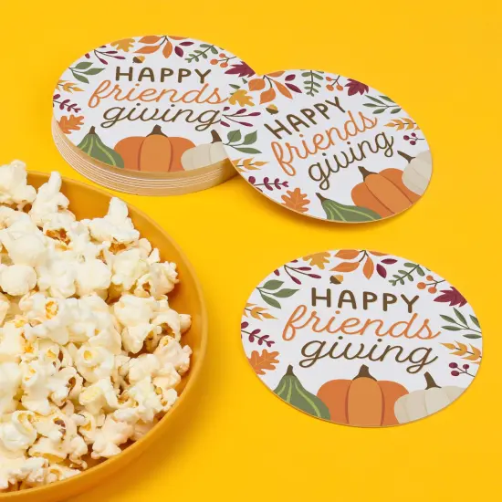 Big Dot of Happiness 25 Ct Fall Friends Thanksgiving Drink Coasters, 4-Inch Disposable Round Paper Coasters for Friendsgiving Party Decoration {4}