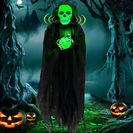 65" Halloween Animatronic Grim Reaper Decorations Outdoor Hanging [ Sound Activated ] {1}