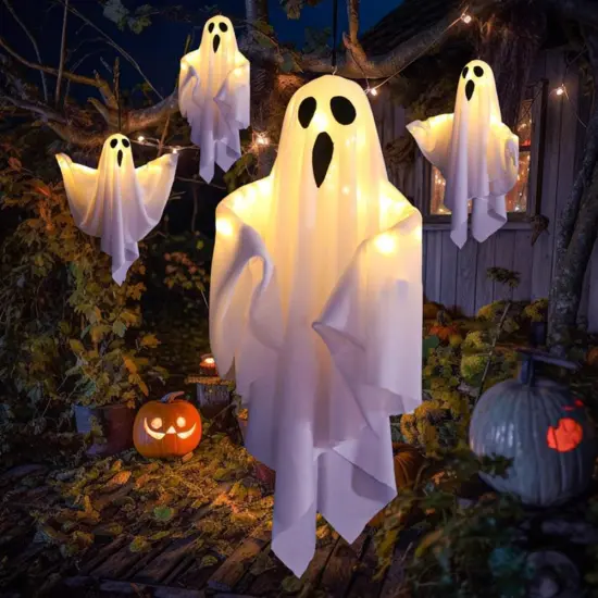 4 Packs Halloween Ghost Decorations with Light - White {1}