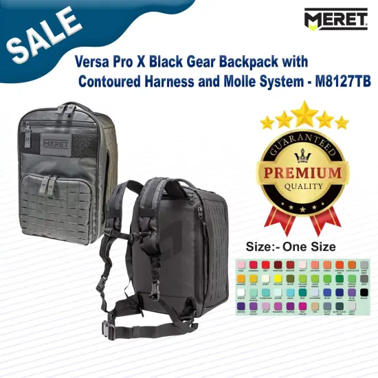 MERET&reg; Versa Pro X Black Gear Backpack with Contoured Harness and Molle System {1}