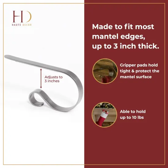 Haute Decor MantleClip Stocking Holders with Removable ZINC Alloy Holiday Icons {6}