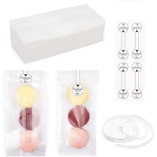 Clear Plastic Treat Bags with Stickers for Baked Goods (3.35 x 8.9 In, 150 Pack) {1}
