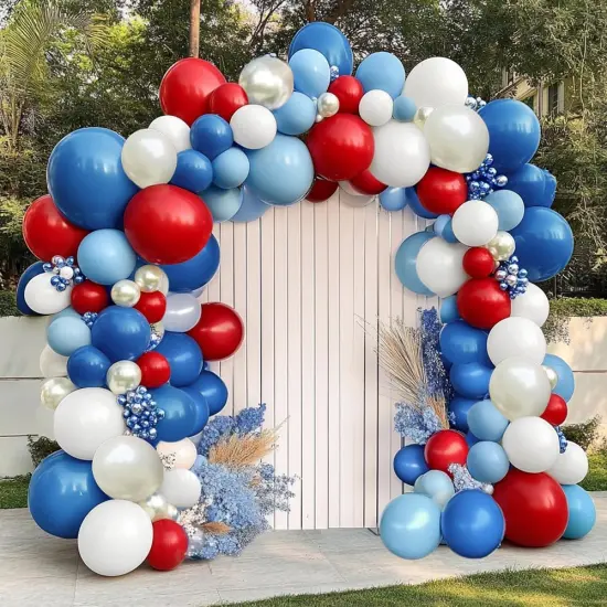 Red Blue White Balloon Garland - Double Stuffed Royal Blue Red Balloons Pearl White Sand Pastel Latex Arch Kit for Birthday 4th of July Graduation Wedding Nautical Patriotic Party Decorations {1}
