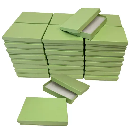 48 Boxes - Made in USA - Empty Jewelry Boxes - 2 Piece Cardboard with Filling 5-7/16" x 3-1/2" x 1" Matte Pistachio Green {1}
