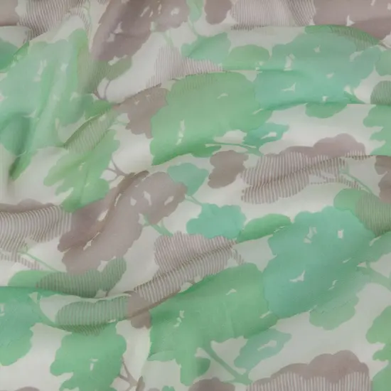1 Yard Green Taupe Cream Forest Silhouettes Silk Chiffon 45 inch Width {1}