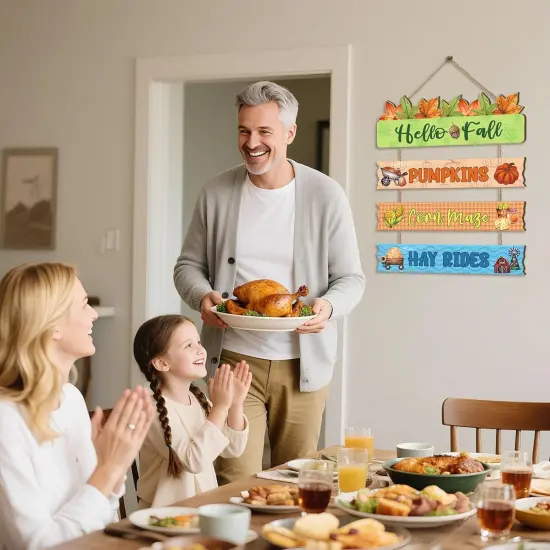 Hello Fall Wooden Hanging Sign (Colourful) {4}