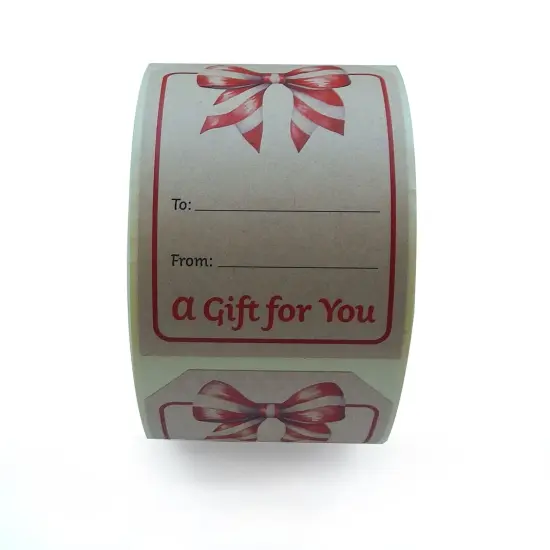 Great Papers! Holiday Sticker Roll, Kraft Bow Gift Tag, 2" x 3", 250 per roll {2}