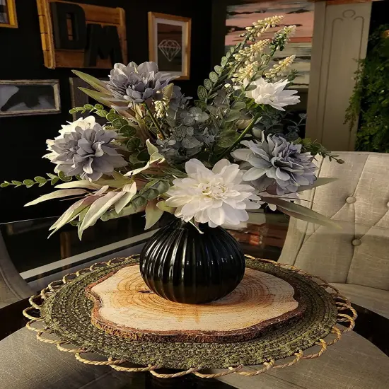 Artificial Dahlia Bouquet &ndash; White and Blue Silk Flowers for Vase, Home Table Decor Bathroom Decoration {2}