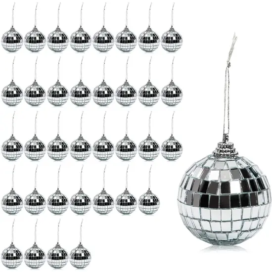 Okuna Outpost 36 Pack Silver Disco Ball Ornaments - 2-Inch Christmas Decorations - Disco Ornaments for Christmas Trees & Living Rooms {1}