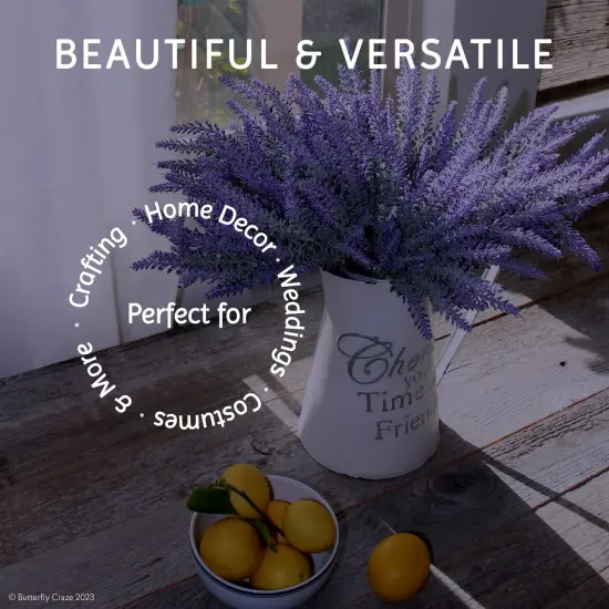 Butterfly Craze Lifelike Artificial Lavender Plants - Perfect for Crafting, Home Decor, and Weddings, Pair with Fake/Dried Flowers like Purple Roses, Nearly Natural Faux Silk Flowers, 8-Piece Bundle {5}