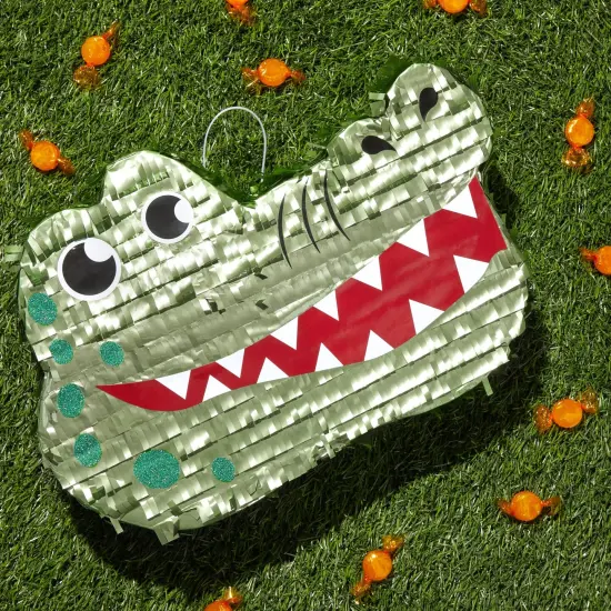 Alligator Pinata for Kids Safari Birthday Party Decorations, Baby Shower (Small, 16.5x11.5x3 In), For Ages 3+ Green {4}