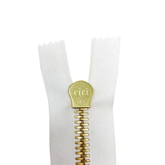 White 6MM One-Way Separating Open Bottom with KTA Pull, Black/Gold Teeth to 27.5" {4}