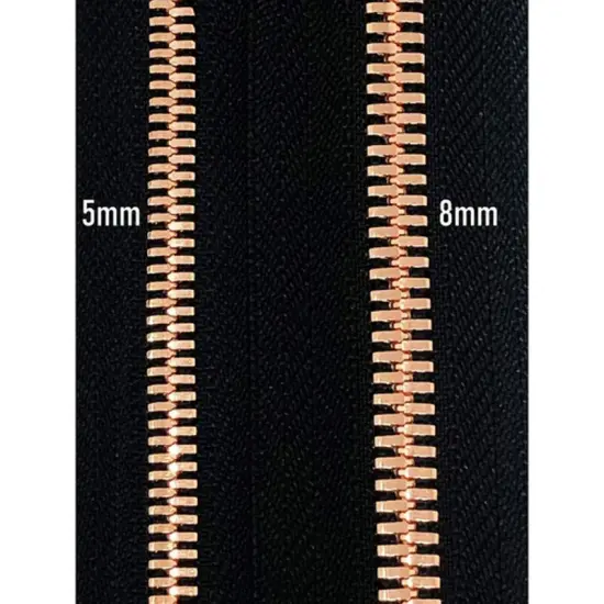 5MM One Way Non Separating Closed Bottom Zipper Black Tape Rose Gold Teeth 7" {4}