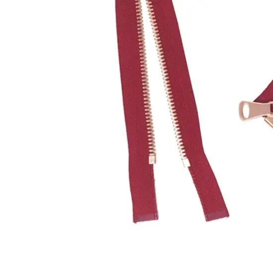 8MM One Way Separating Open Bottom Zipper Red Tape Rose Gold Teeth 28" {3}