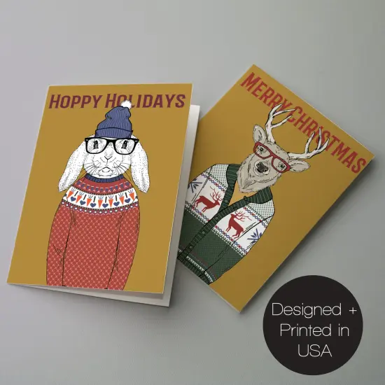 Hipster Animal Christmas Cards - 24-Pack Holiday Greeting Cards with 6 Cozy Sweater Animal Designs, Perfect for Sharing Merry Christmas & Holiday Wishes, Blank Inside for Personalized Messages - Fun and Festive Stationery Set {3}