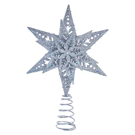 Kurt Adler 13-Inch Plastic Silver Glittered Snowflake Tree Topper {1}