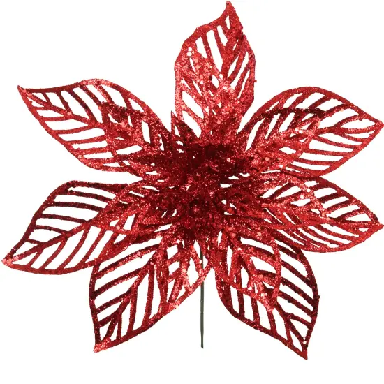 8.5" Red Glitter Poinsettia Flower, Christmas Holiday Decoration, Ideal for Holiday Decor, Xmas Floral Arrangements, Home Decoration {1}