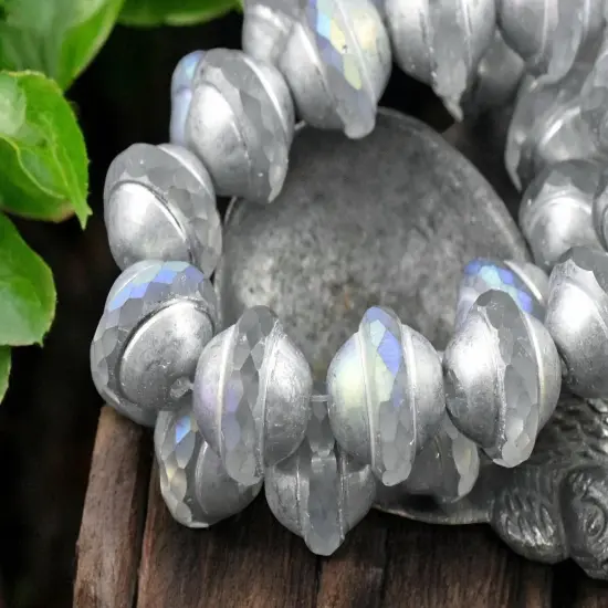 Silver AB Washed Crystal Saturn Beads - Choose Your Size {3}
