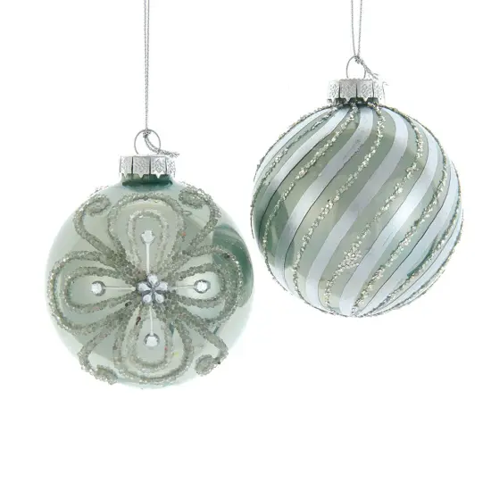 Kurt Adler 80MM Silver and Pale Aqua Embellished Ball Ornaments, 6 Piece Set {1}