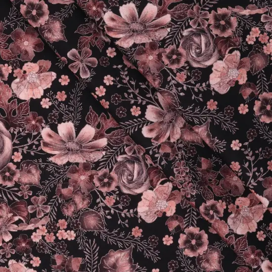 Mook Fabrics Floral Cotton Fabric Black/Rose Gold [45 in. Wide] - By The Yard {2}
