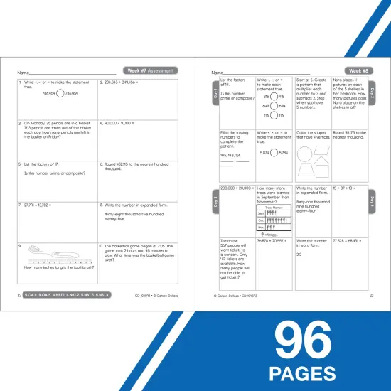 Carson Dellosa Common Core Math 4 Today 4th Grade Workbook, Multiplication, Division, Word Problems, Number Patterns, Counting Money, and More Mathematics Classroom or Homeschool Curriculum {4}