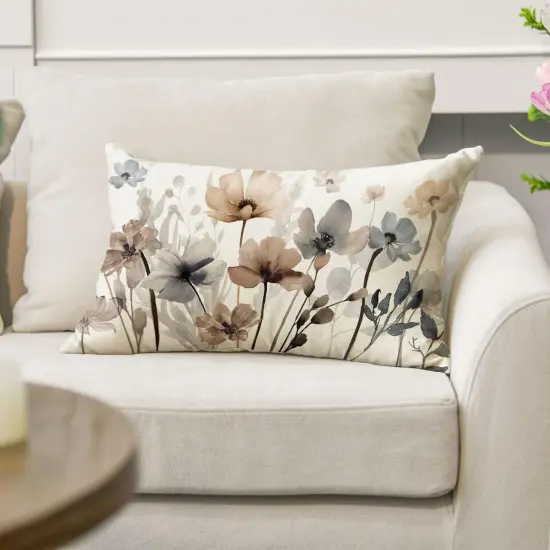 Poppy Flowers Chinoiserie Throw Pillow Cover, 12 x 20 Inch Spring Seasonal Leaves Cushion Case Decoration for Sofa Couch Farmhouse {5}