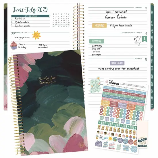 bloom daily planners 2025-26 Academic Planner, Soft Cover, 5.5" x 8.25", Emerald Paint Strokes {3}