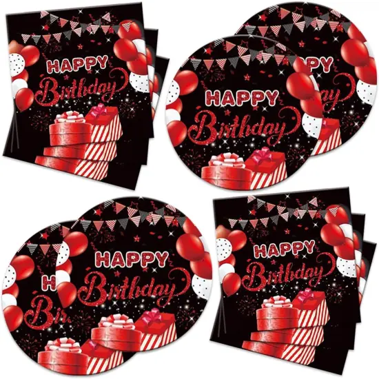 40 Pcs Black Red Birthday Party Supplies - Theme Plates & Napkins Baby Shower Decorations {1}