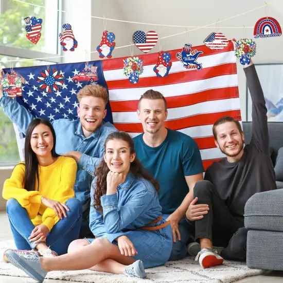 36 Pcs 4th of July Tree Ornaments Patriotic Wood Independence Day Gnome Ornaments Red White Blue Love Rainbow Party Hanging Decoration Artifact for Small Tree Party Supplies Holiday All Seasons {3}