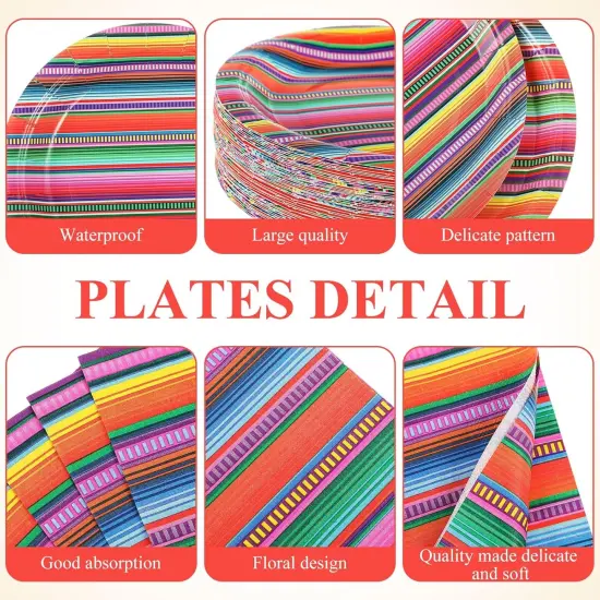 400 Pcs Mexican Party Supplies Mexico Stripes Disposable Paper Plates Napkins and Cups Mexican Tableware Decorations for Cinco De Mayo Dance Pinata Taco, Birthday Party {2}