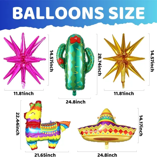 Mexican Fiesta Party Decorations, 144pcs Cinco De Mayo Balloon Arch Garland Kit, Cactus Llama Sombrero Explosion Star Foil Balloons Kit for Taco Twosday Carnival Baby Shower Birthday Party {3}