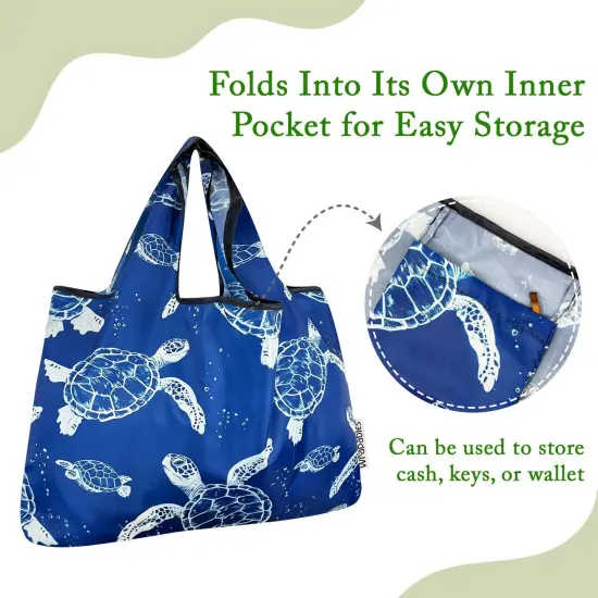 Wrapables Large & Small Foldable Tote Nylon Reusable Grocery Bags, Set of 2, Marine Turtles {3}