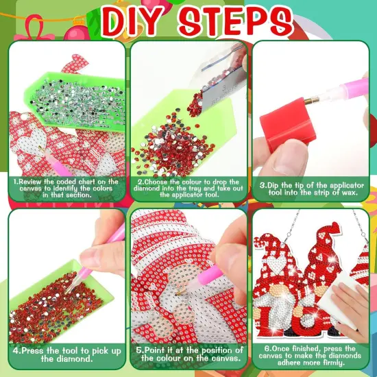 12 Pcs Seasonal Gnome Diamond Art Wreath Kits Diamond Art Gnomes Hanging Signs 5d DIY Gnome Ornaments {3}