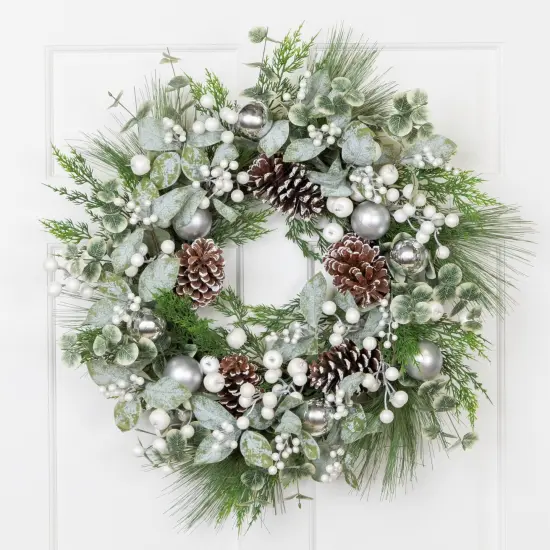 Northlight Mixed Pine with Pinecones and Ornaments Artificial Christmas Wreath - 28" - Unlit Green {1}